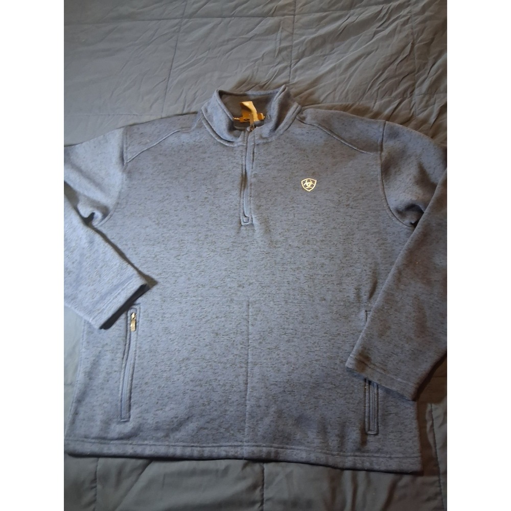 Ariat Men's Size XL 1/4 Zip Pullover Fleece Heather Navy Blue Workwear